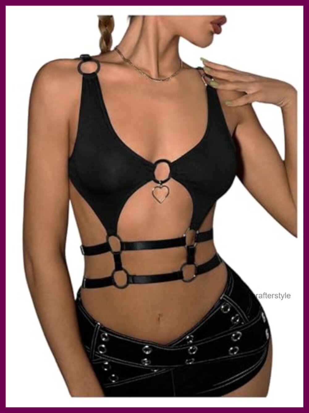 SHENHE Women's Y2K Punk O Ring Cut Out Crop Top Backless Strappy Clubwear Rave